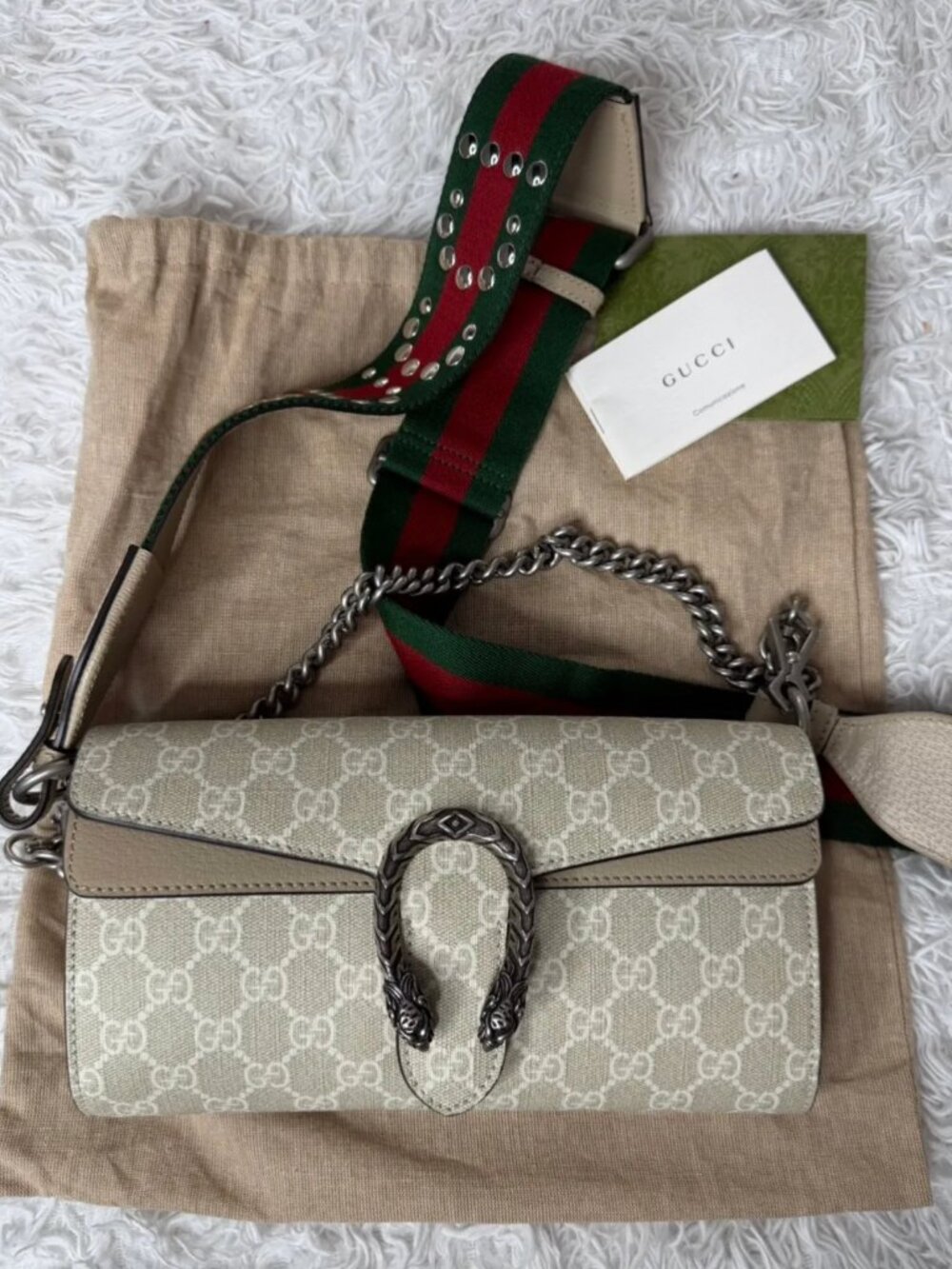 Gucci GG Supreme Creme beige Dionysus Studded Web Strap